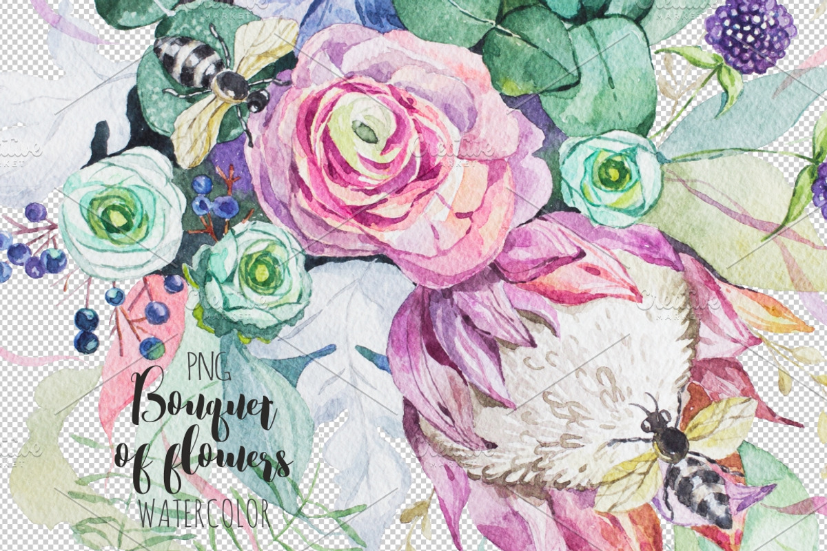 Bouquet of flowers. Watercolor., an Illustration by OlgaAlekseenko (Photo 1 of 4)