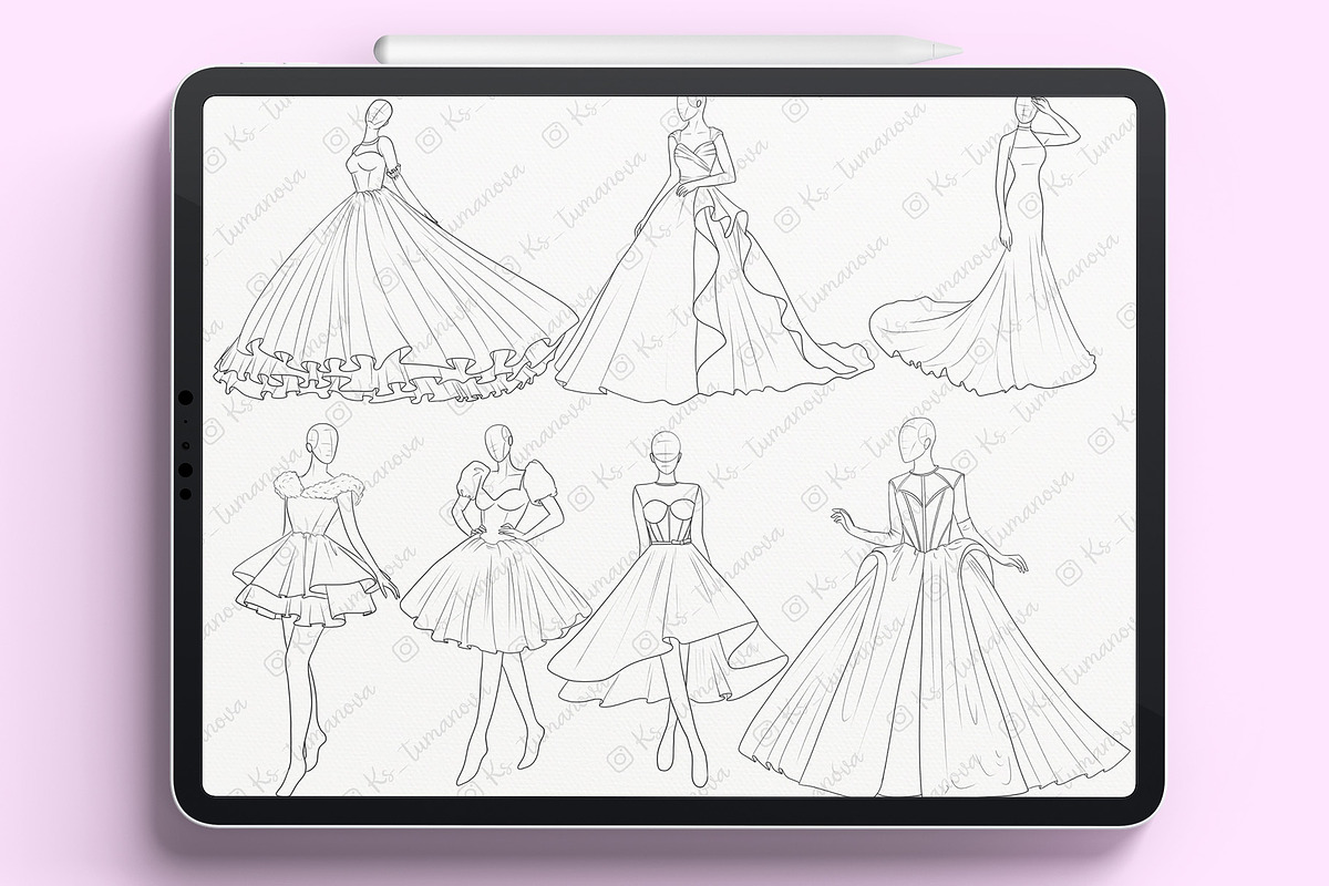 Procreate dresses stamps, a Brush Add-On by KsTumanova (Photo 2 of 3)