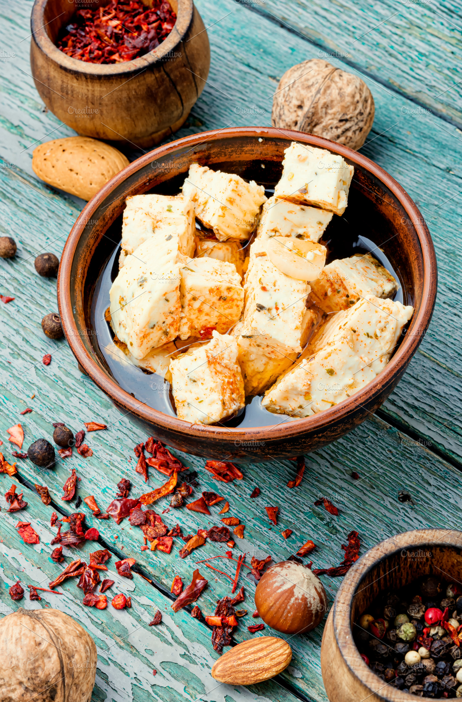 Homemade feta cheese with herbs stock photo containing cheese and feta, a Food & Drink Photo by MLunov MLunov