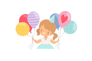 Little Girl Wearing Birthday Hat, a Person Illustration by TopVectors