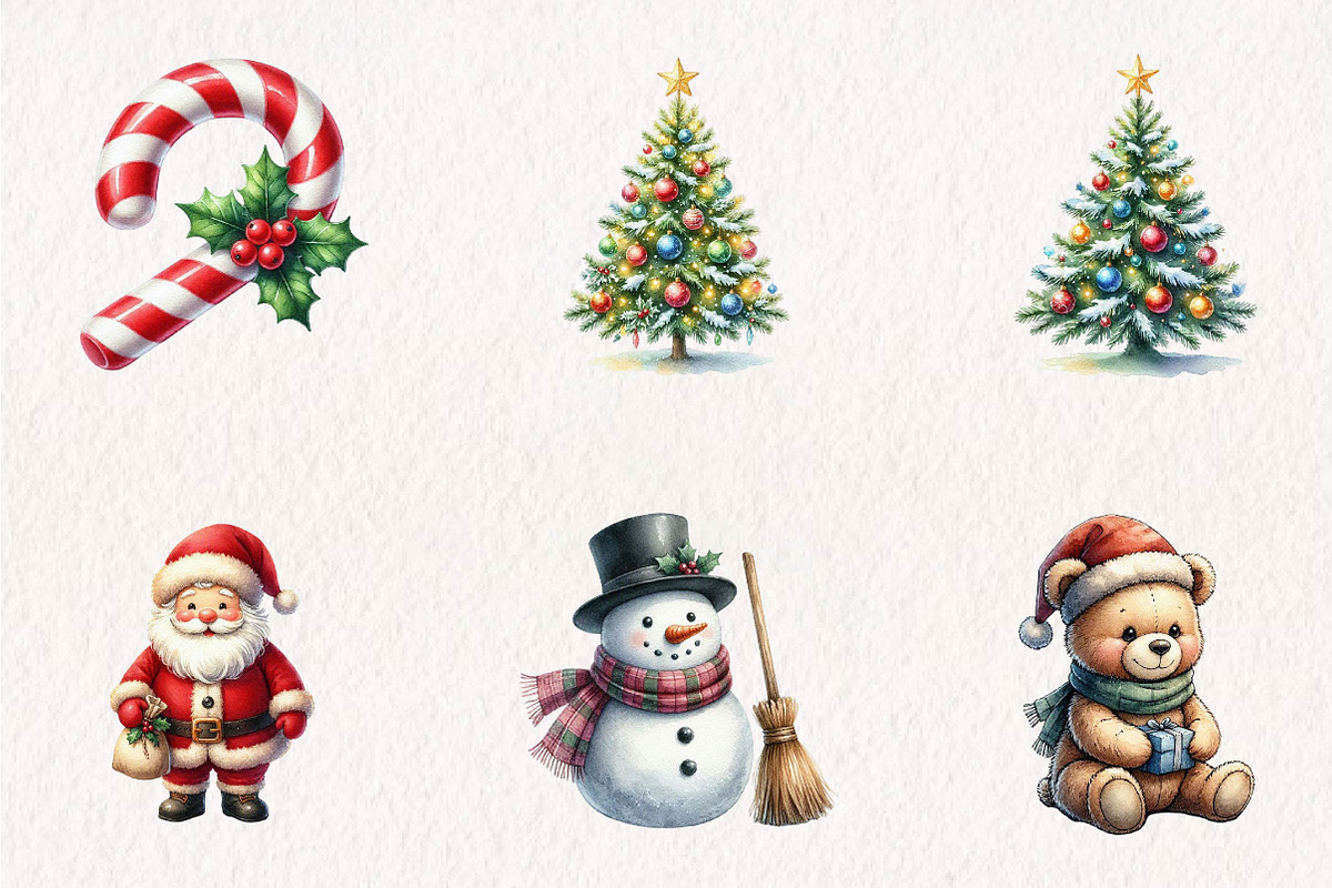 Cute Watercolor Christmas Clipart, a Seasonal Illustration by CreationArt (Photo 3 of 7)