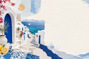 Greek Isle aesthetic with bright blu, a Photo by Dvoevnore photos