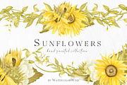 Watercolor Sunflowers Clipart, an Illustration by Ksenia Shmakova (Thumbnail 1 of 12)