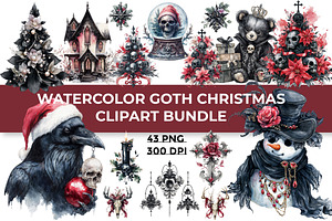 Watercolor Goth Christmas Clipart