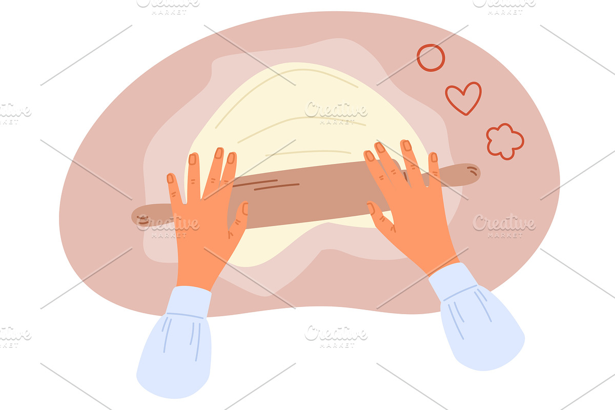 Women roll out dough with wooden, a Food Illustration by Vectorbuum