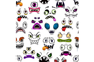 Cartoon Monster Faces Pattern