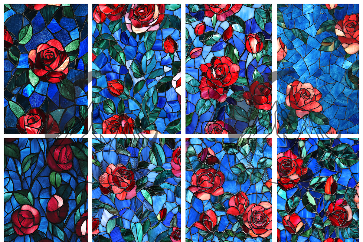 Stained Glass Red Rose Pattern, a Pattern Graphic by Paper & Pattern Studio (Photo 2 of 8)