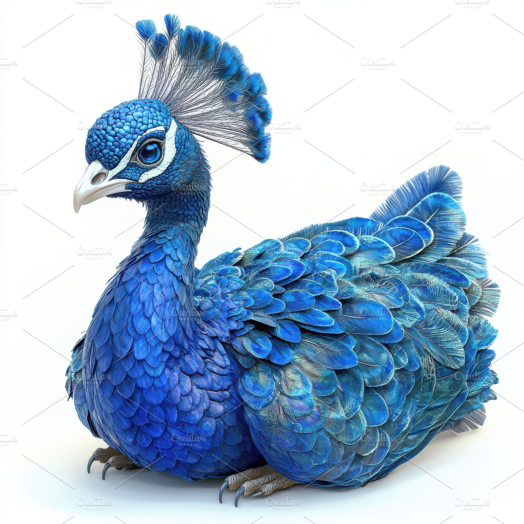 Majestic Blue Peacock Sitting Gracef, an Animal Photo by Pixeness Studio