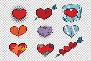 set of Valentine hearts, an Illustration by rogistok