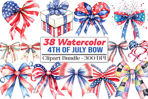 Watercolor 4th of july Bow, an Illustration by DreamCafeArt