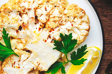 Baked cauliflower vegan steak with garlic butter, parley and spi, a Food & Drink Photo by 5PH