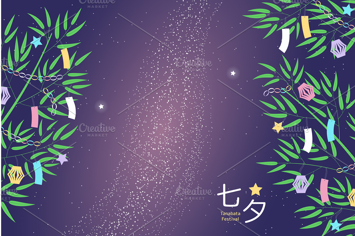 Tanabata Festival decorated bamboo, an Illustration by sceptical cactus