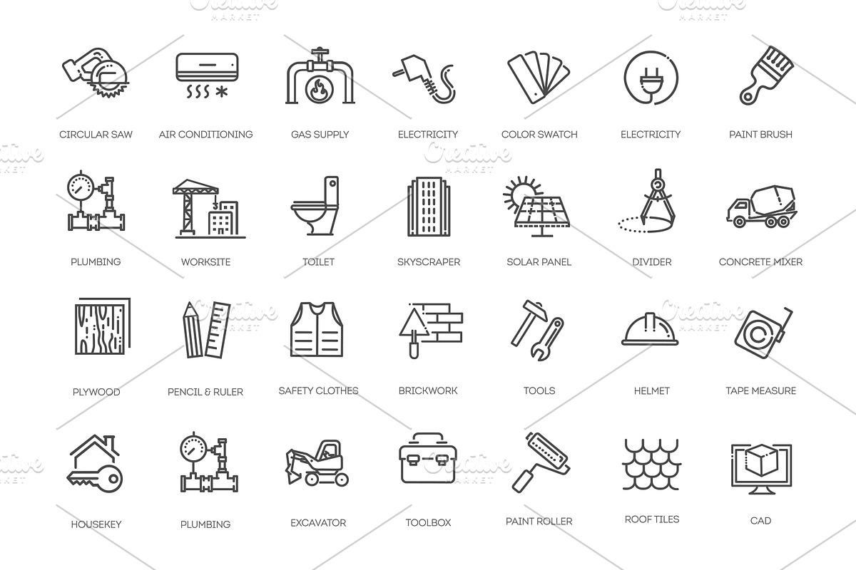 Building, Construction flat icons, an Outline Icon by Tettygreen (Photo 2 of 2)