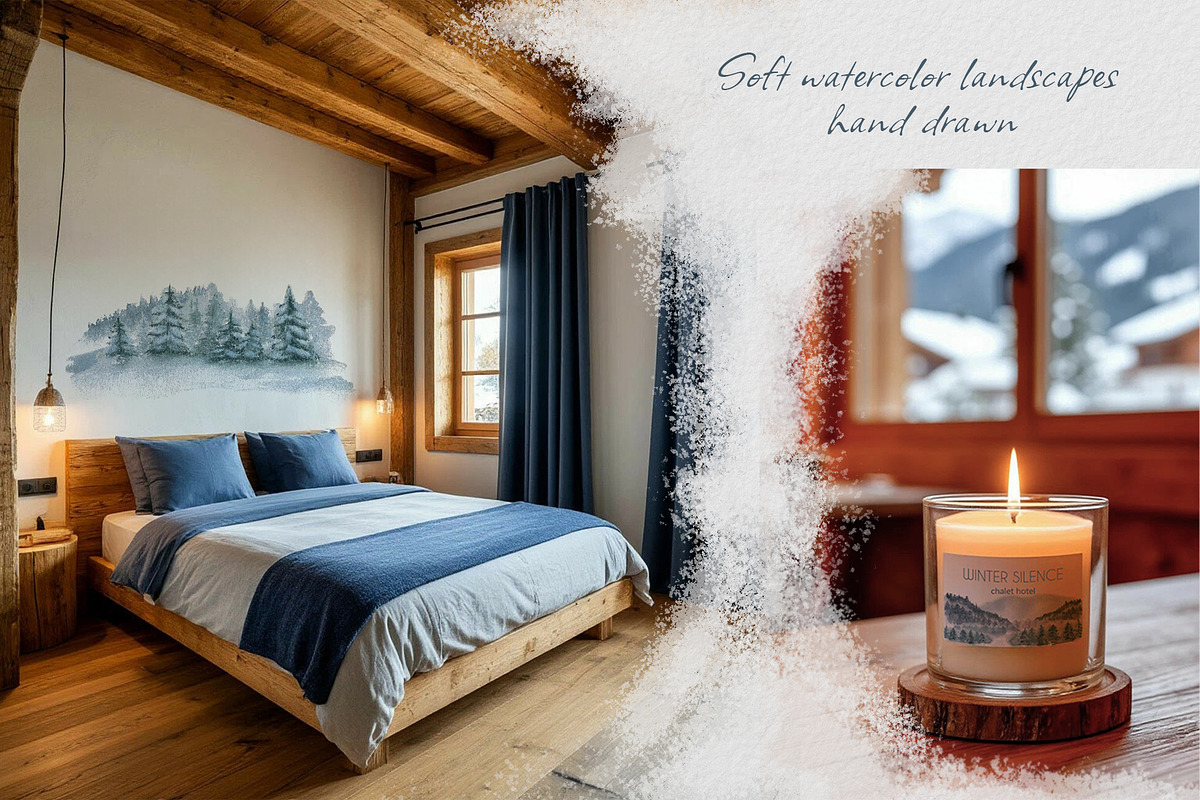Winter landscape watercolor clipart, an Illustration by Kate Lanbina (Photo 2 of 12)