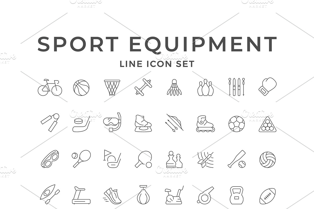 Set line icons of sport equipment, an Outline Icon by motorama