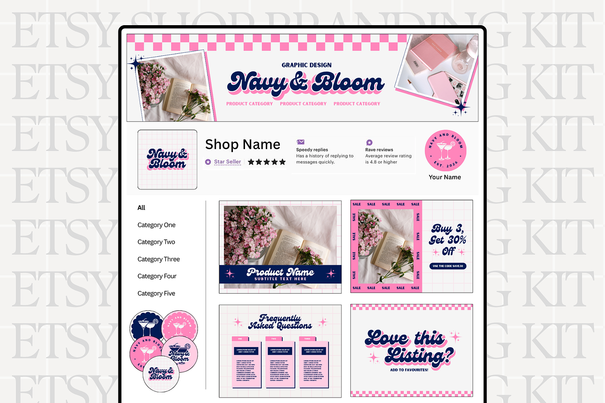 Blue Pink Etsy Shop Branding Kit, a Branding & Logo Template by Anna Design Studio (Photo 1 of 8)
