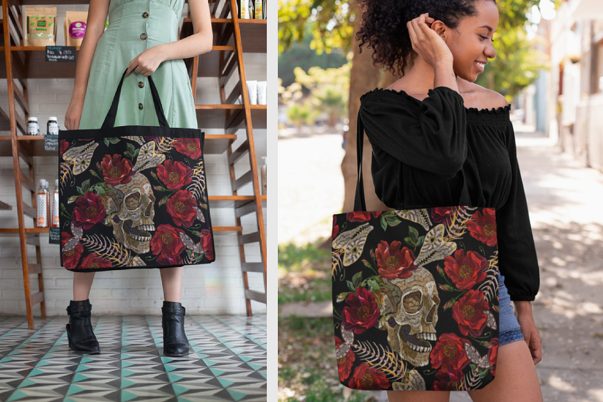 Human skull, fish bone and red roses, a Pattern Graphic by Matrioshka (Photo 8 of 9)