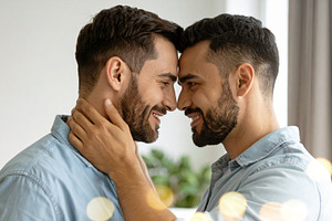 Intimate Gay Couple Forehead Touch, a Person Photo by Davizro's Market