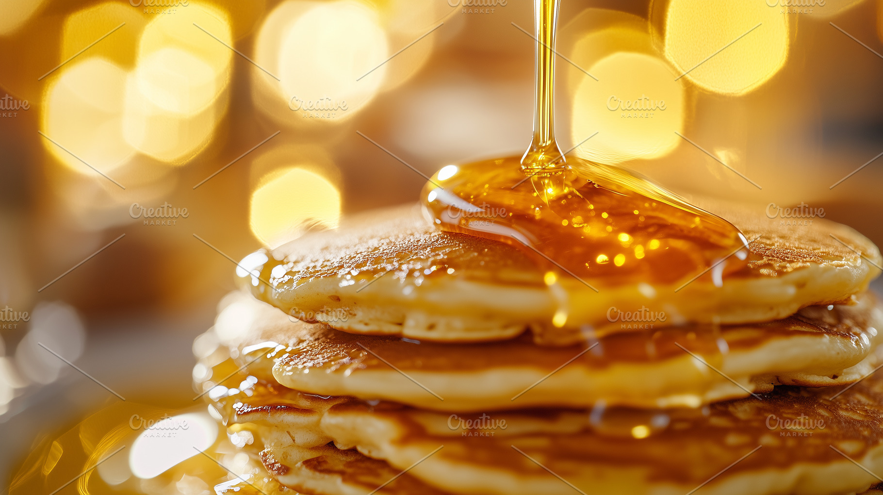 Golden syrup drizzles over a warm, a Food & Drink Photo by MistyDay