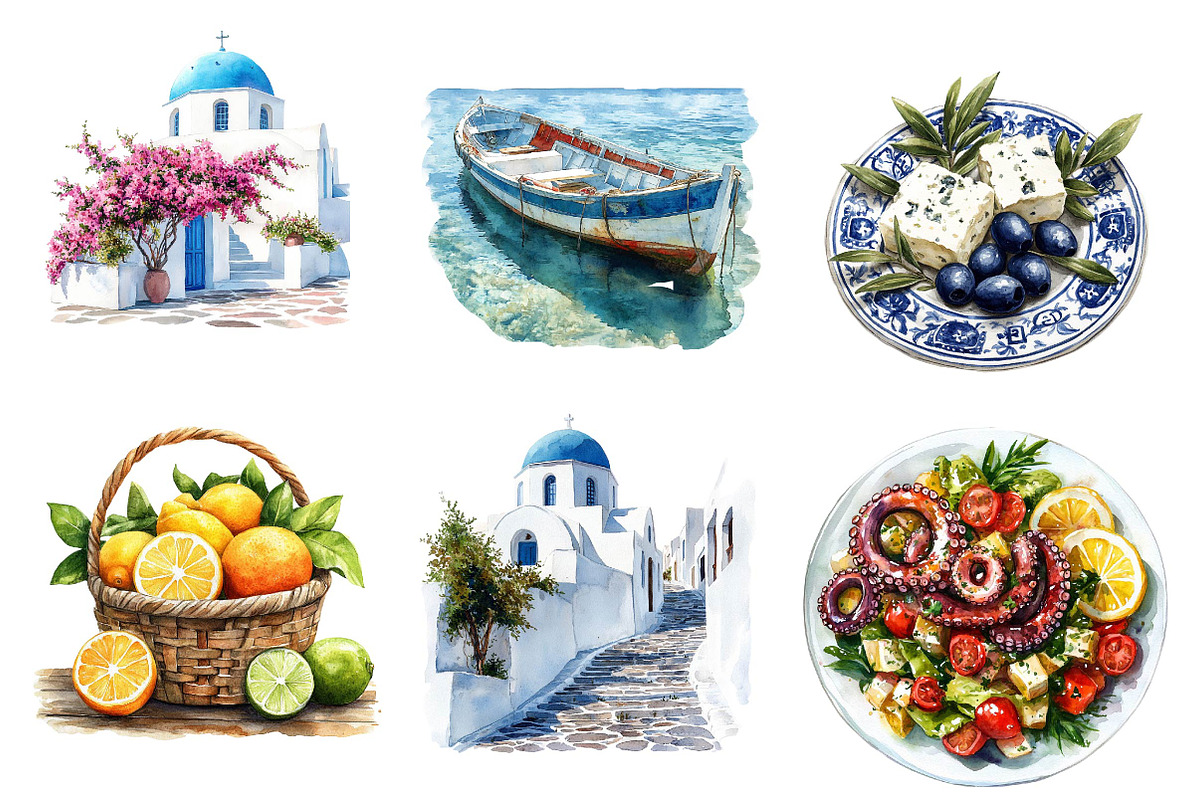 Summer Santorini Vacation Clipart, an Illustration by CreationArt (Photo 4 of 5)