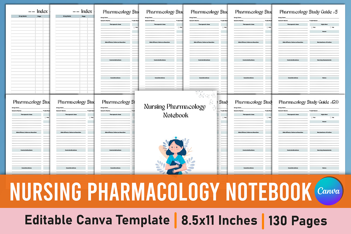 Nursing Pharmacology Notebook Canva, a Stationery Template by Mustafiz (Photo 1 of 4)