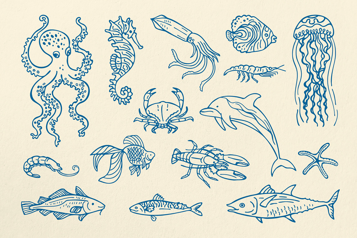 Marine Vector Art Set 120 Sea Life, a Decorative Illustration by Neliakott ♥ (Photo 2 of 12)