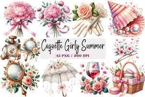 Coquette Girly Summer Clipart, an Illustration by DreamArtGraphic
