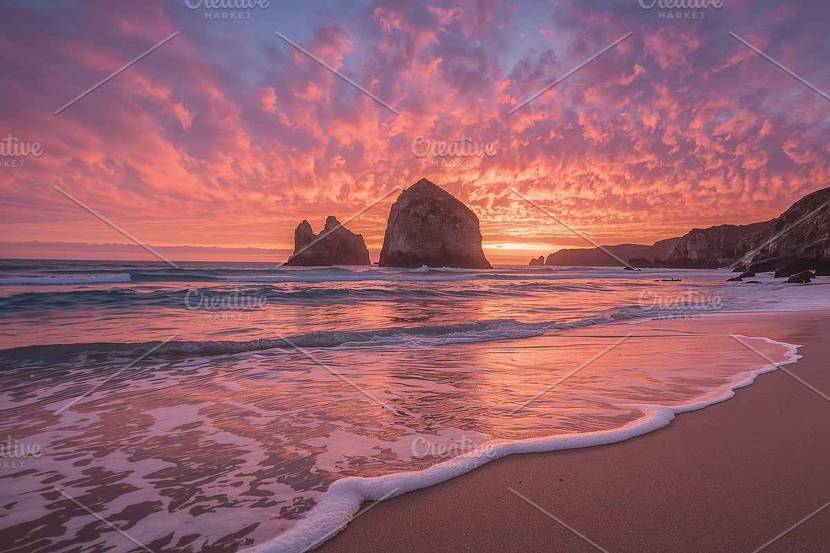 Towering two sea stacks, an Illustration by wavebreak