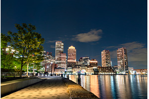 Boston skyline at night from Fan, an Architecture Photo by Leonid Andronov