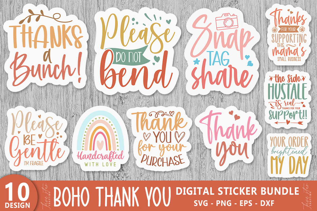 Boho Thank You Sticker Bundle, an Object Graphic by FiveStarCrafting (Photo 1 of 11)