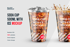 Soda Cup 500ml With Ice Mockup