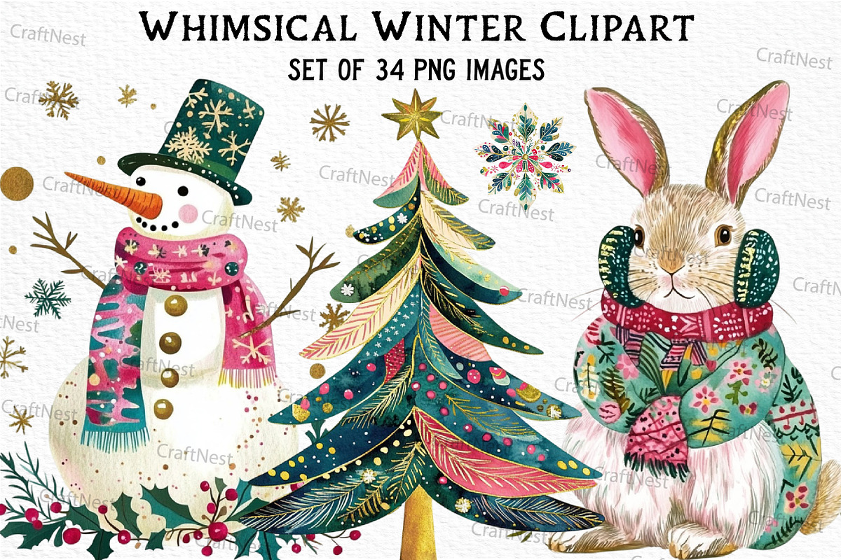Whimsical Winter Clipart Bundle, an Illustration by Craft Nest (Photo 1 of 6)