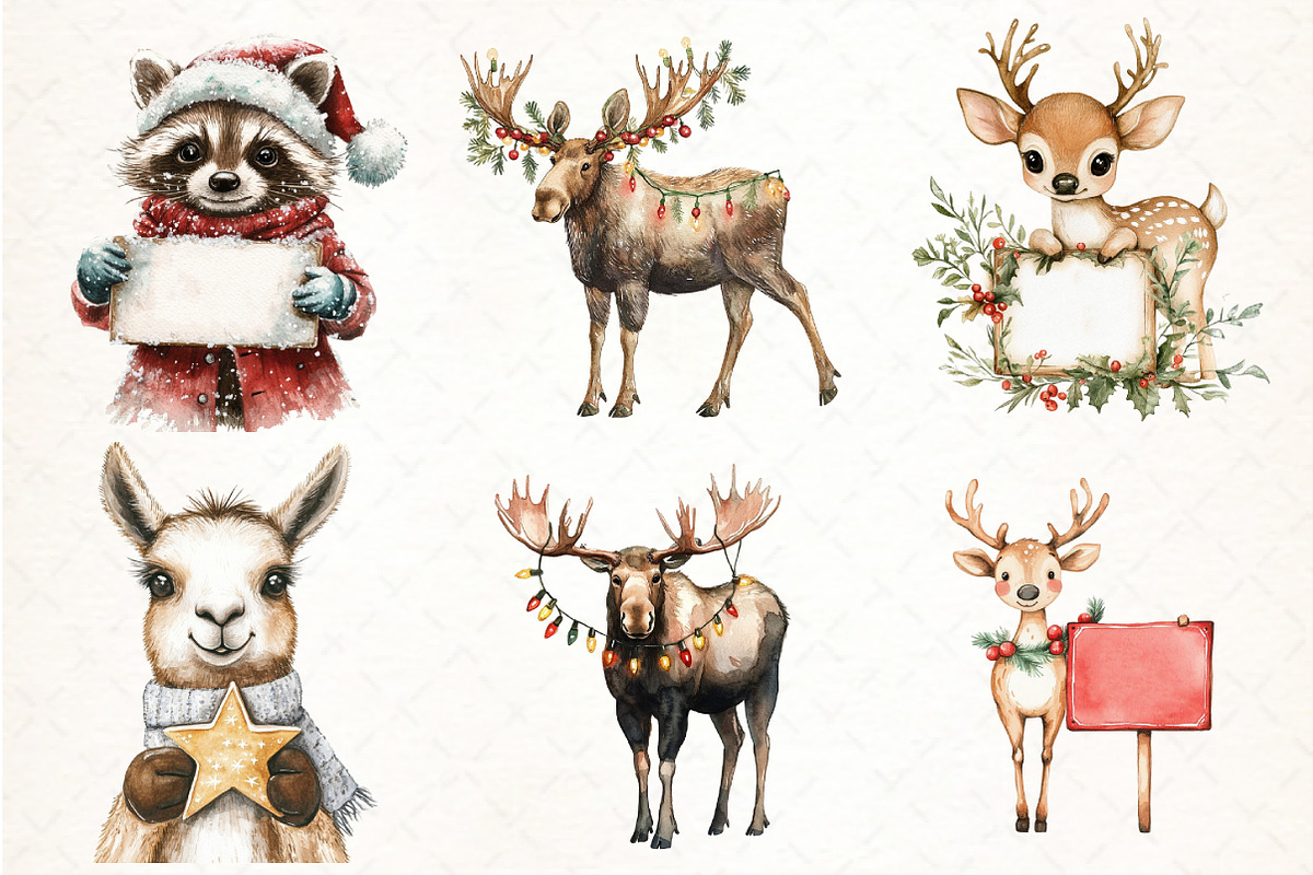Animals Holding Merry Christmas Sign, an Illustration by Pixels.Craft (Photo 2 of 7)