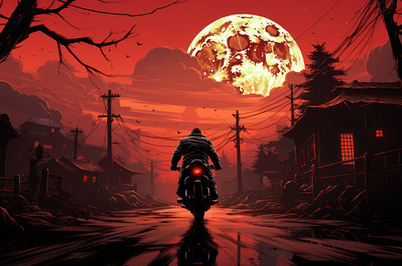 biker on a motorcycle rides off into the sunset, a Photo by Pictures for you!!!!!!!!!