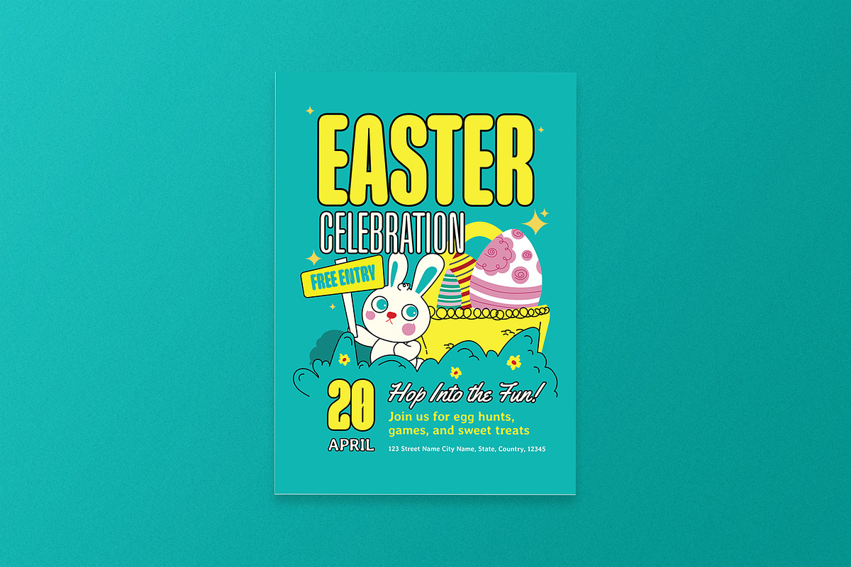 Retro Easter Egg Flyer, a Flyer Template by Aiyari Graphic (Photo 1 of 3)
