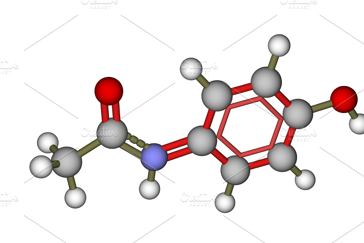 Molecule of paracetamol (acetaminoph, an Illustration by Leonid Andronov