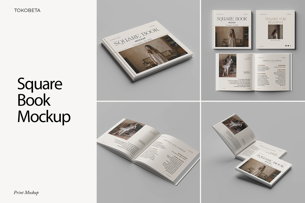 Square Book Mockup, a Books & Magazine Mockup by Tokobeta (Photo 1 of 7)