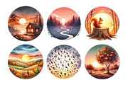 Watercolor Fall Scenery Autumn Sunse, an Illustration by Daily.Designs (Thumbnail 2 of 5)