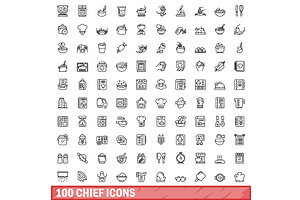 100 Chief Icons Set, Outline Style