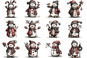 Whimsical Christmas Snowman Clipart, an Illustration by CraftArtStudio (Thumbnail 3 of 6)