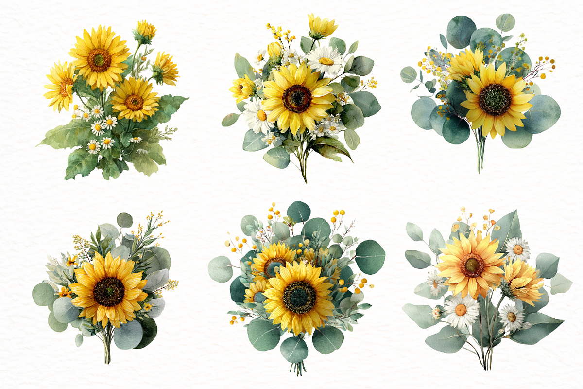 watercolor sunflower clipart, an Illustration by Designworld (Photo 4 of 6)