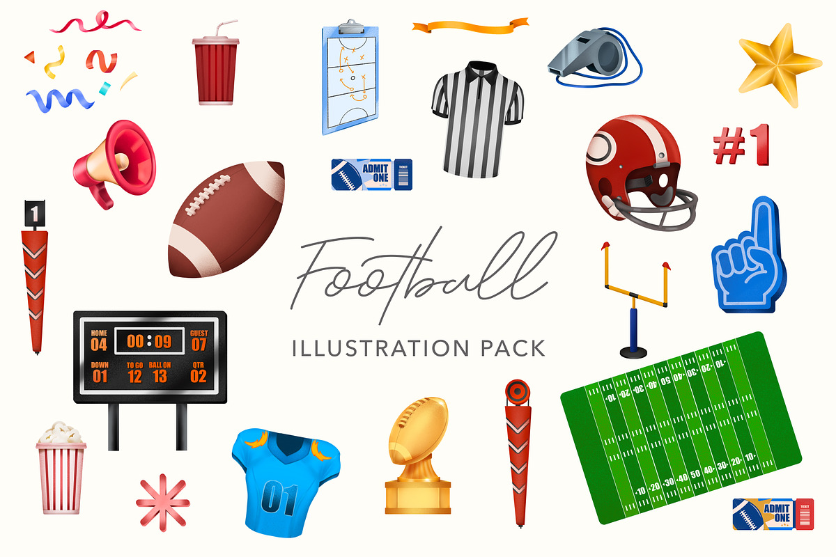 American Football Illustration Pack, an Illustration by RetrospectiveMedia