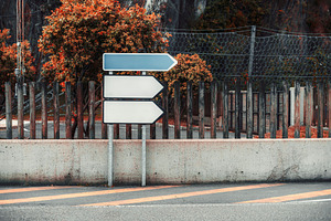 Blank arrow sign mockup set outdoors, a Transportation Photo by SkyNext