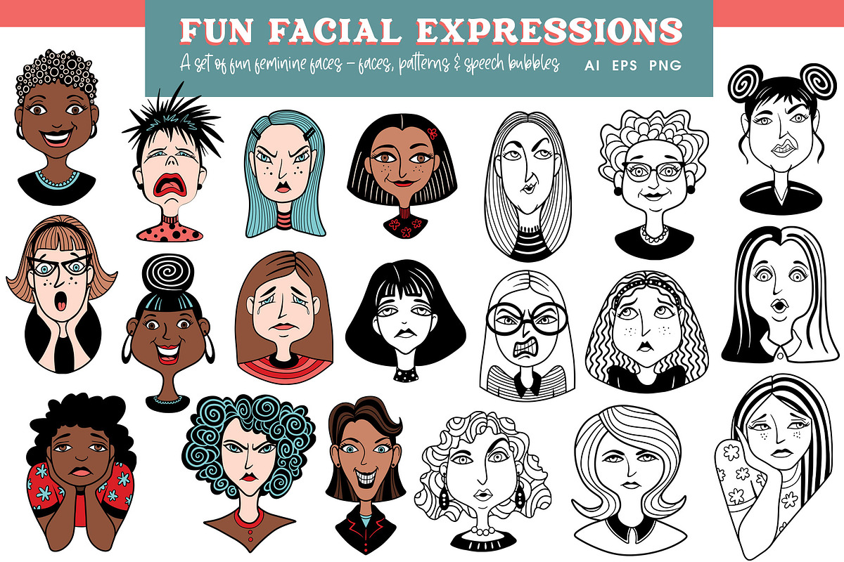 Fun Facial Expressions Vectors PNG, an Illustration by SLS Lines (Photo 1 of 9)