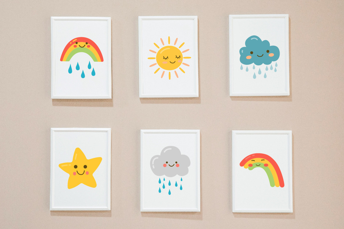 20 Cute Rain Cloud Sun Star Rainbow, a Decorative Illustration by jongcreative (Photo 2 of 9)