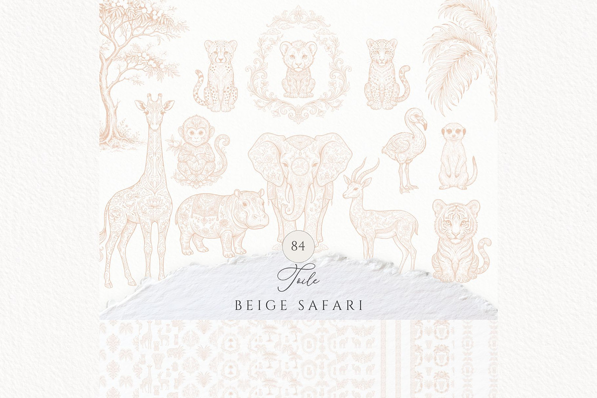 Toile Safari Animals Beige, an Animal Illustration by Invite to Clipart (Photo 1 of 14)