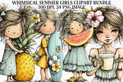 Whimsical Summer Girls Clipart PNG, a Seasonal Illustration by Canvas Craft (Thumbnail 1 of 7)