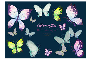 Watercolor Set Butterfly Clipart