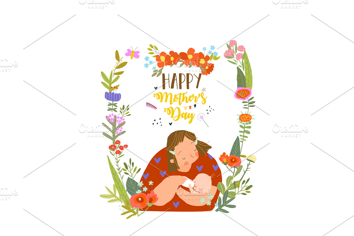 Cute Floral Frame Composed with, a Person Illustration by Maria Starus