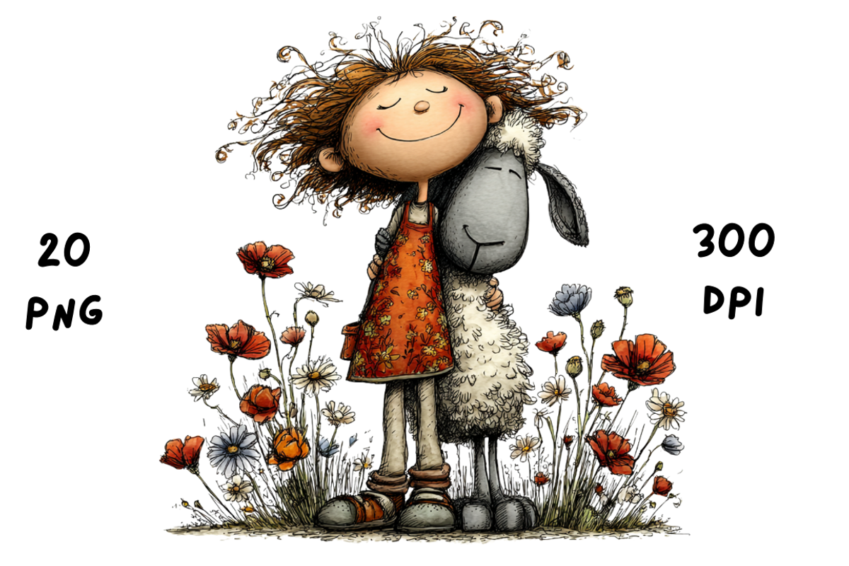 Whimsical Floral Girl & Lamb, an Animal Illustration by GiraffeCreative (Photo 11 of 20)